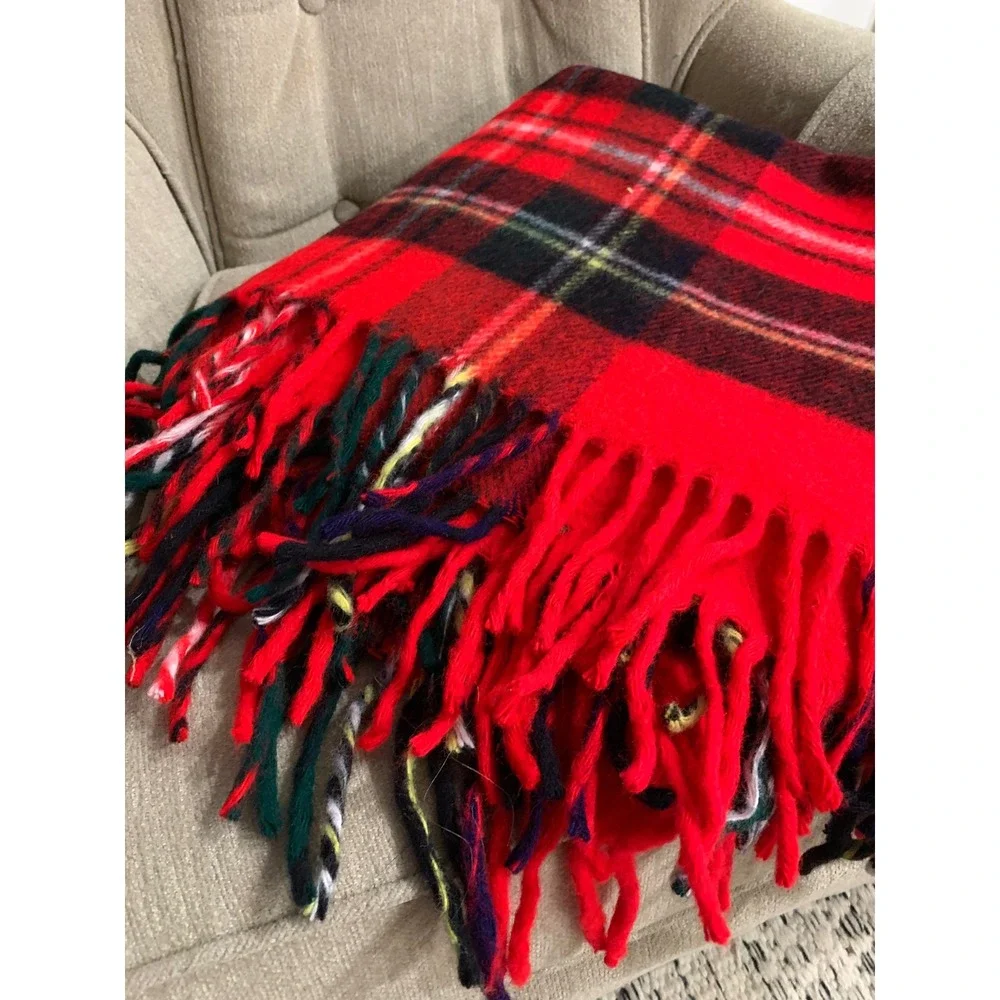 Vintage Troy Robe Red Plaid Wool Blanket Throw Fringed Retro Cottagecore 90s Y2K